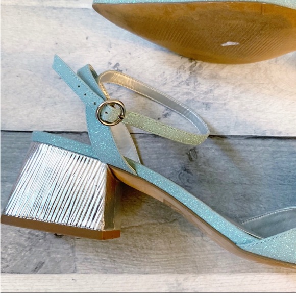 ASOS - Blue Glitter Saucy PomPom Block Heels 6 - Picture 6 of 15